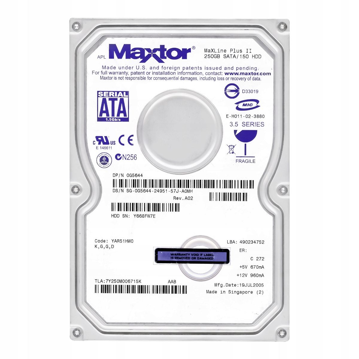 Maxtor MaXLine Plus II 250GB 7.2K 8MB Sata 3.5'' 7Y250M0
