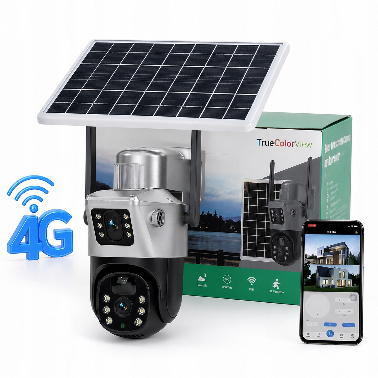 Solární venkovní kamera 4G Sim 4K 8MP Dual Hd Ptz Aplikace Ir Led