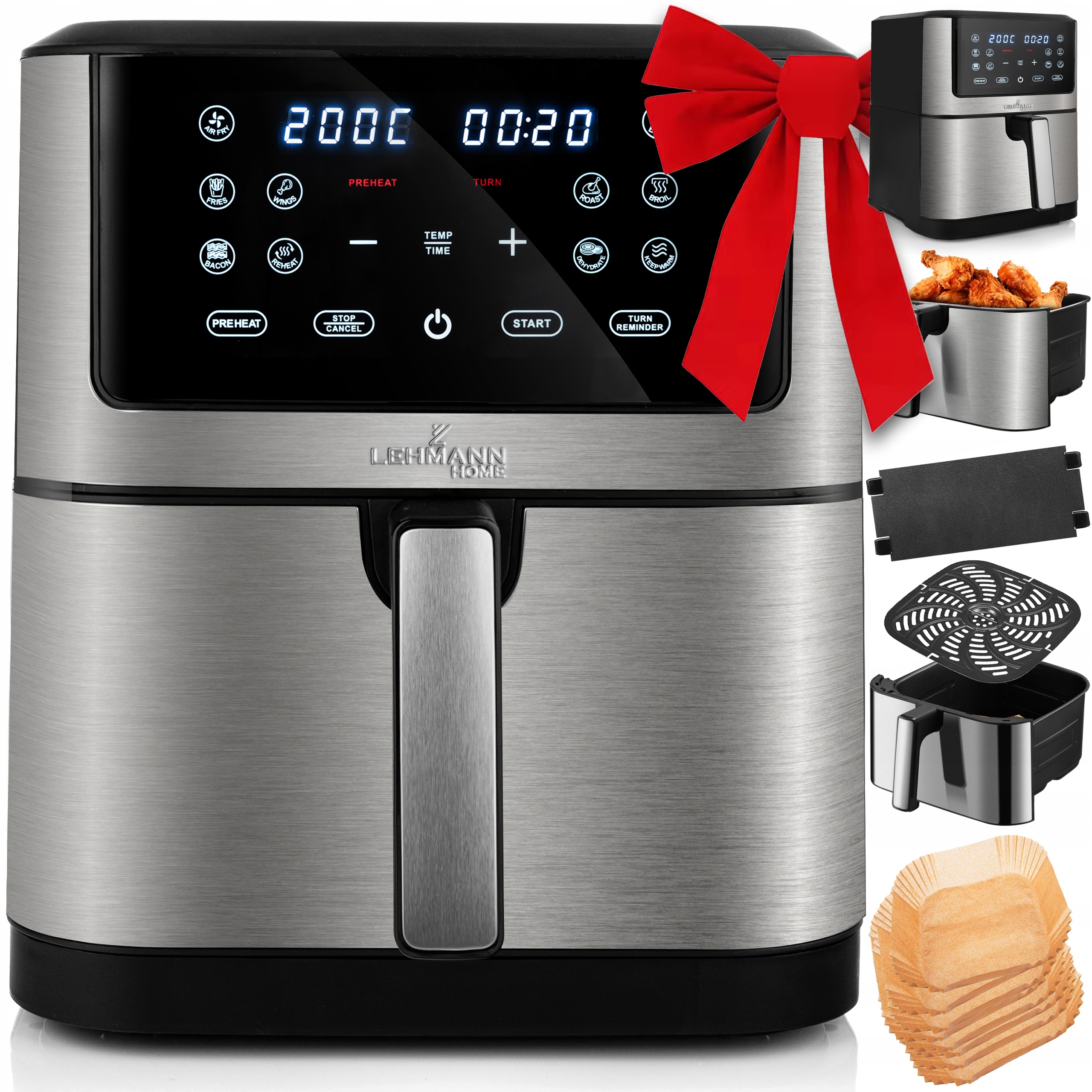 Frytkownica Beztłuszczowa Frytownica Airfryer 8l Duża Misa 12 Programów Led