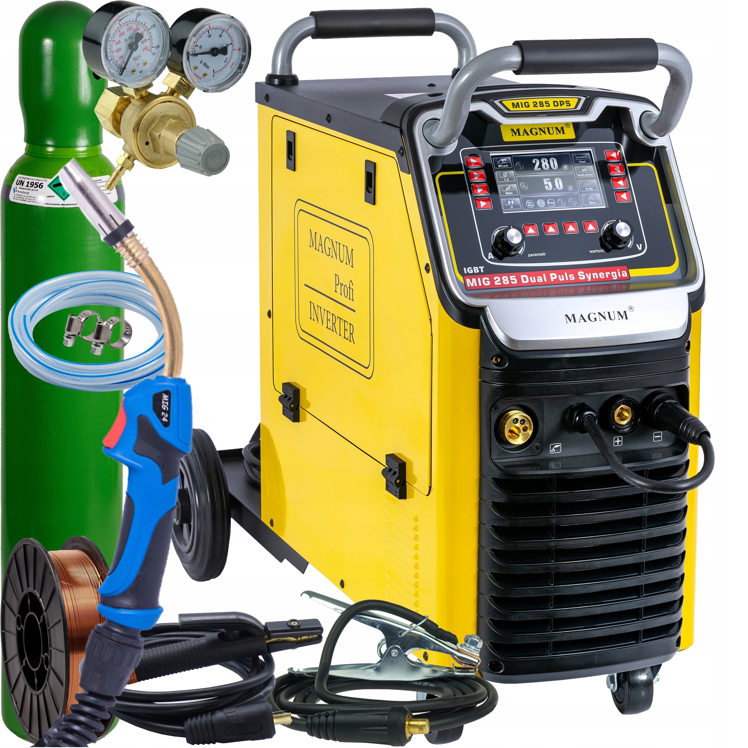 Svařovací stroj Magnum Mig 285 Dual Puls Synergie Mma 280A 400V LCD 4x4 SET4