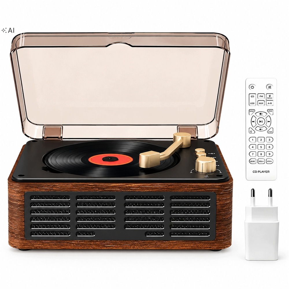 CD Přehrávač Retro Bluetooth 5.0 Fm Rádio Reproduktory Usb Aux MP3 Wma Dálkové Ovládání