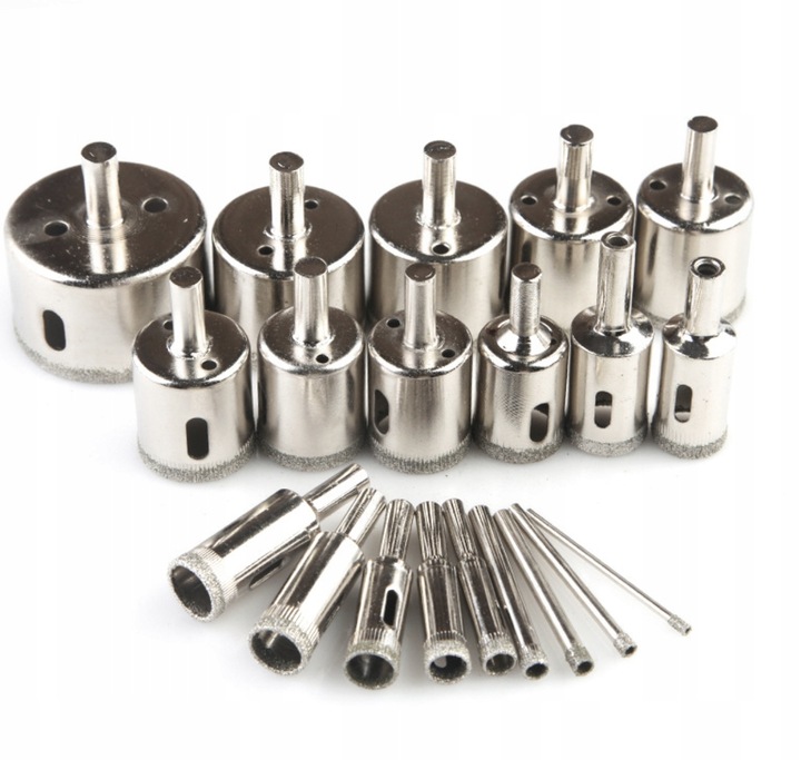 ZESTAW SOLIDNYCH OTWORNIC DIAMENTOWYCH 20 SZT 2-50 MM DO PŁYTEK SZKŁA Marka bez marki