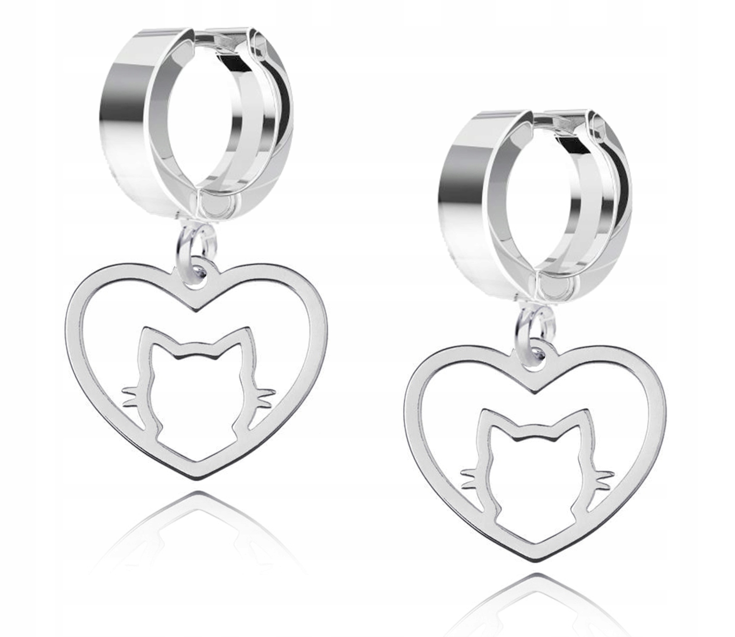 Stříbrné náušnice s pouty Kočka Kotě v srdci Stříbro 925 Pro kočičí dámu