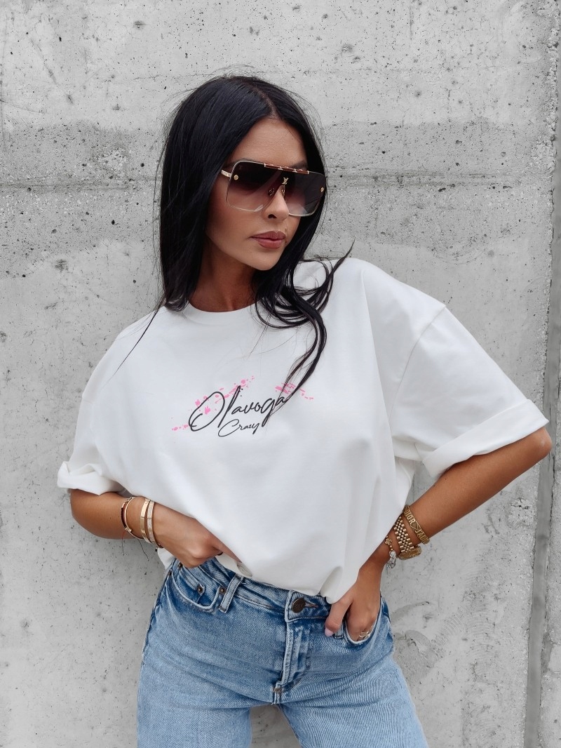 T-shirt oversize z nadrukiem Rosu Olavoga ecru Uni