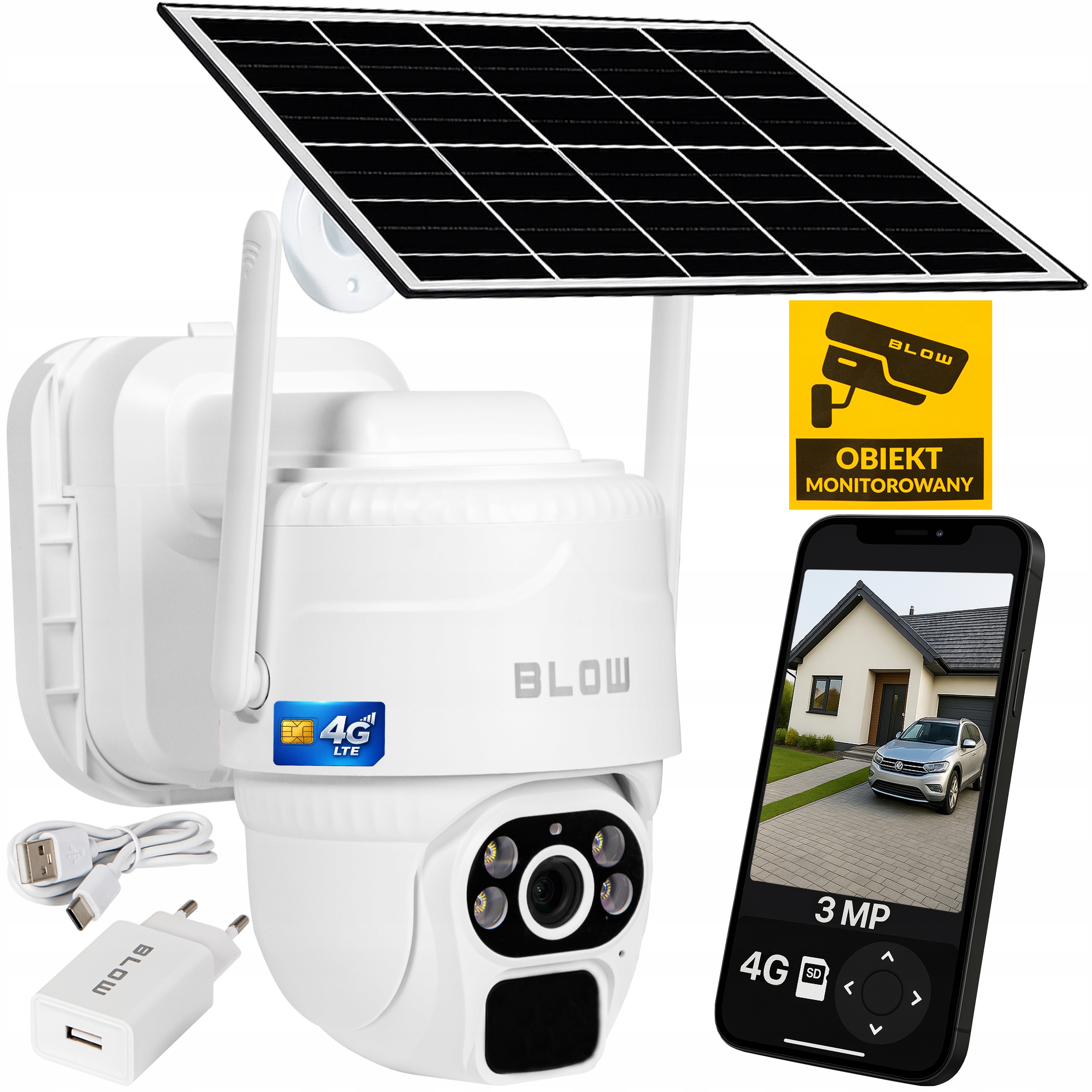 KAMERA IP OBROTOWA BLOW H-393 V2 3MP 4G LTE SOLARNA IP66 PIR LED