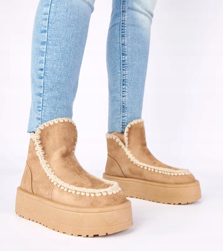 Tmavě béžové sněhule na platformě s ozdobnou výšivkou Alwena