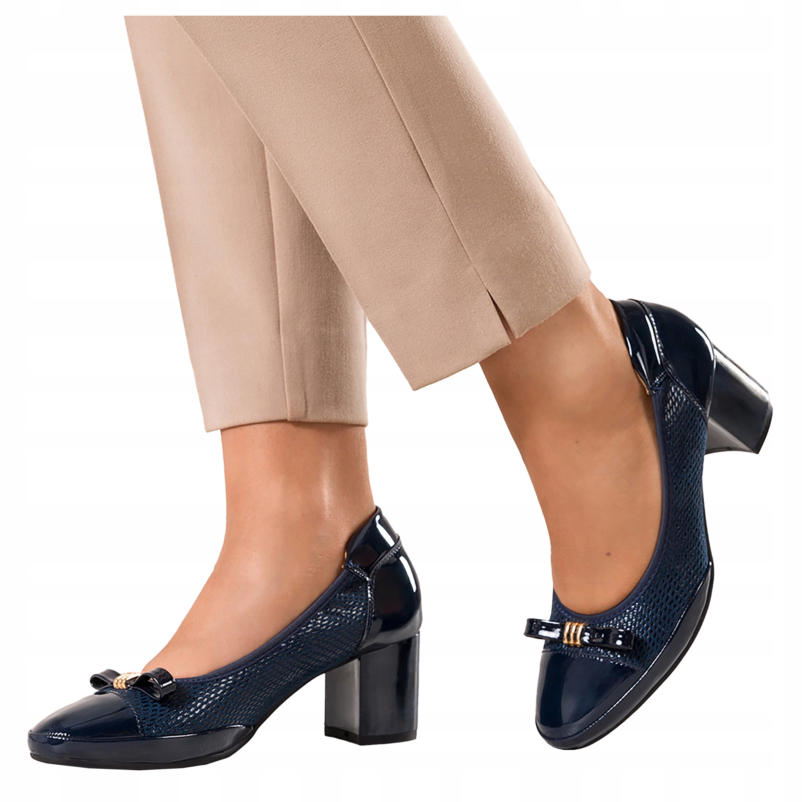 Tmavě Modré Dámské lodičky s měkkou Koženou Vložkou a mašličkou na podpatku, velikost 39