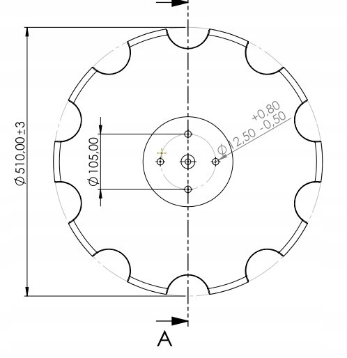 Talíř 510x5, 4x105x12,5, ozubený, typ Lemken Heliodor č. originálu 3491002