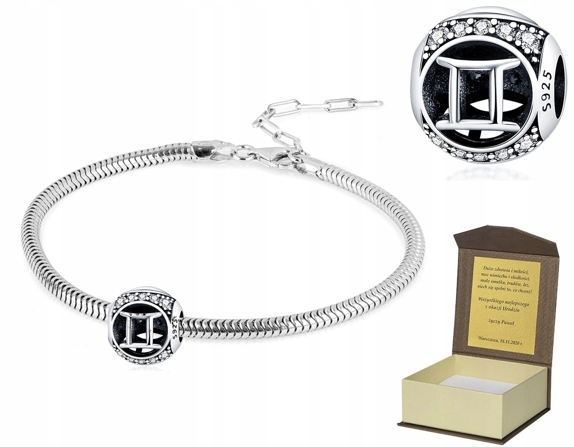 Stříbrný náramek 19-22 cm Přívěsek Znamení Zvěrokruhu Blíženci BC505