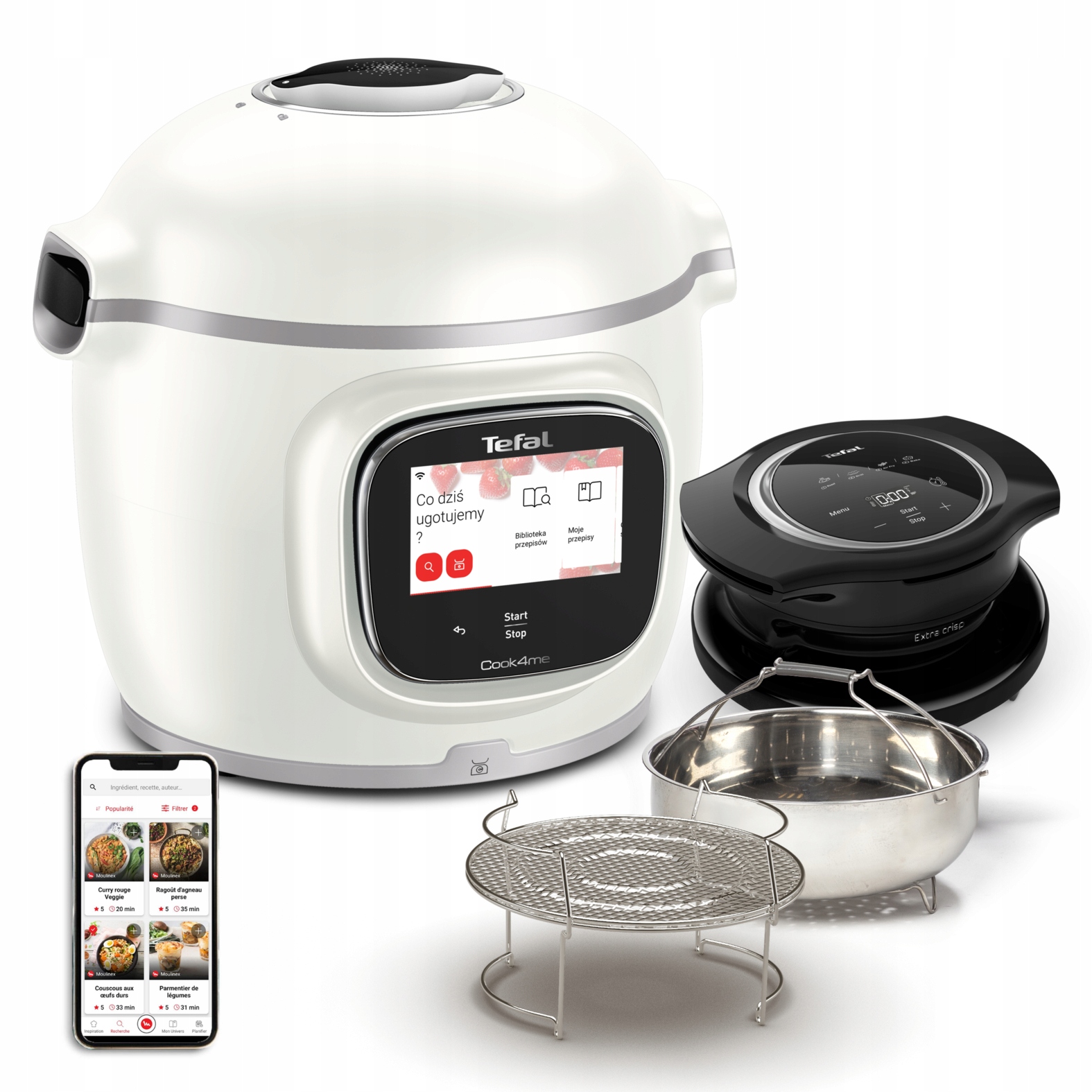 Tefal Cook4me Touch Pro CY94X1F1 1600W 6l Kosz do gotowania na parze Pokrywa z funkcją AirFry