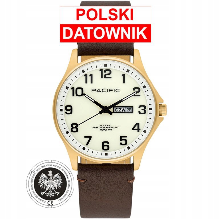 Pacific Polska SMA-1073D-05 hnědé hodinky s orlem a polskou datumovkou