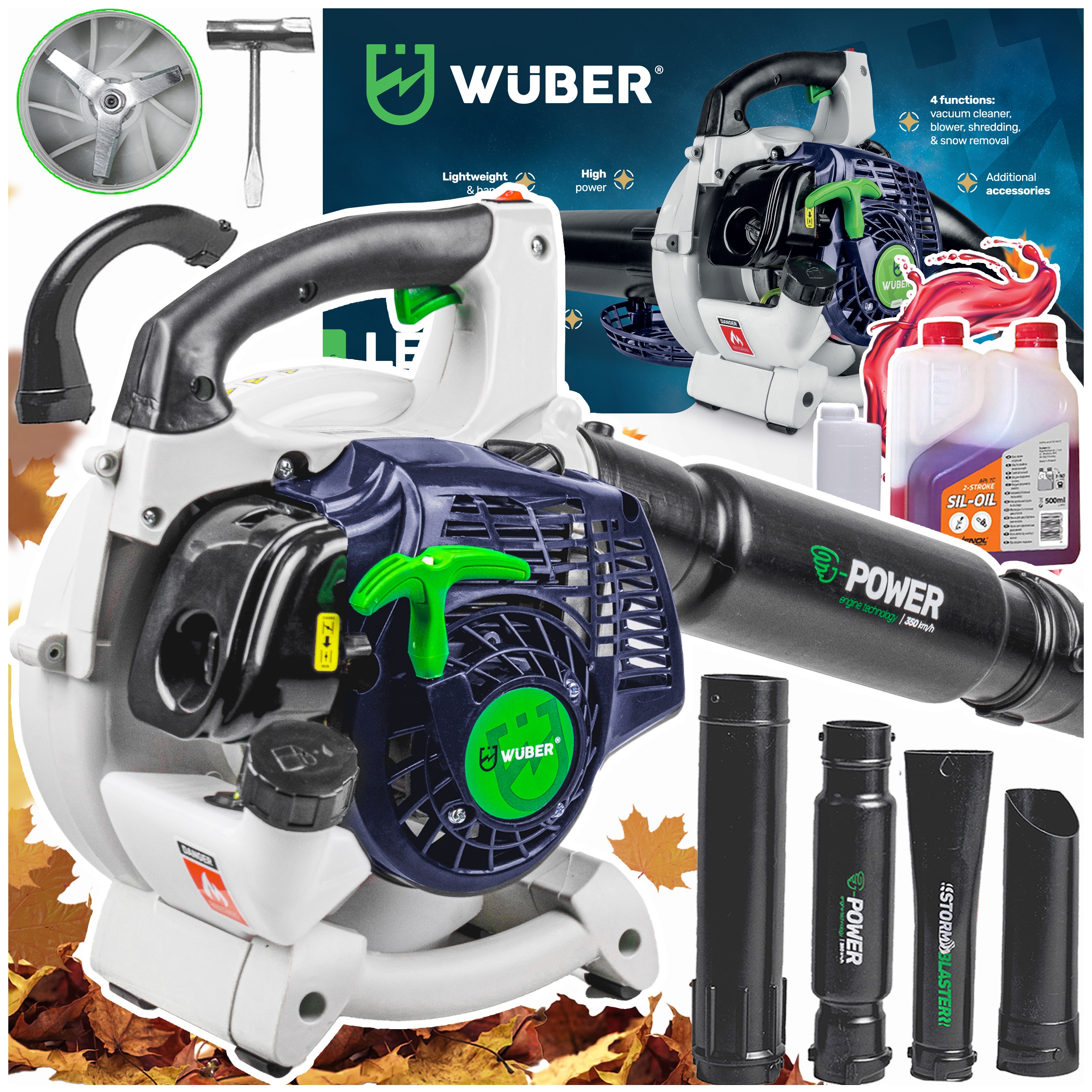 Sada Foukač Na Listí Benzínová 750W Sáček 50L Olej Zahradní Drtič