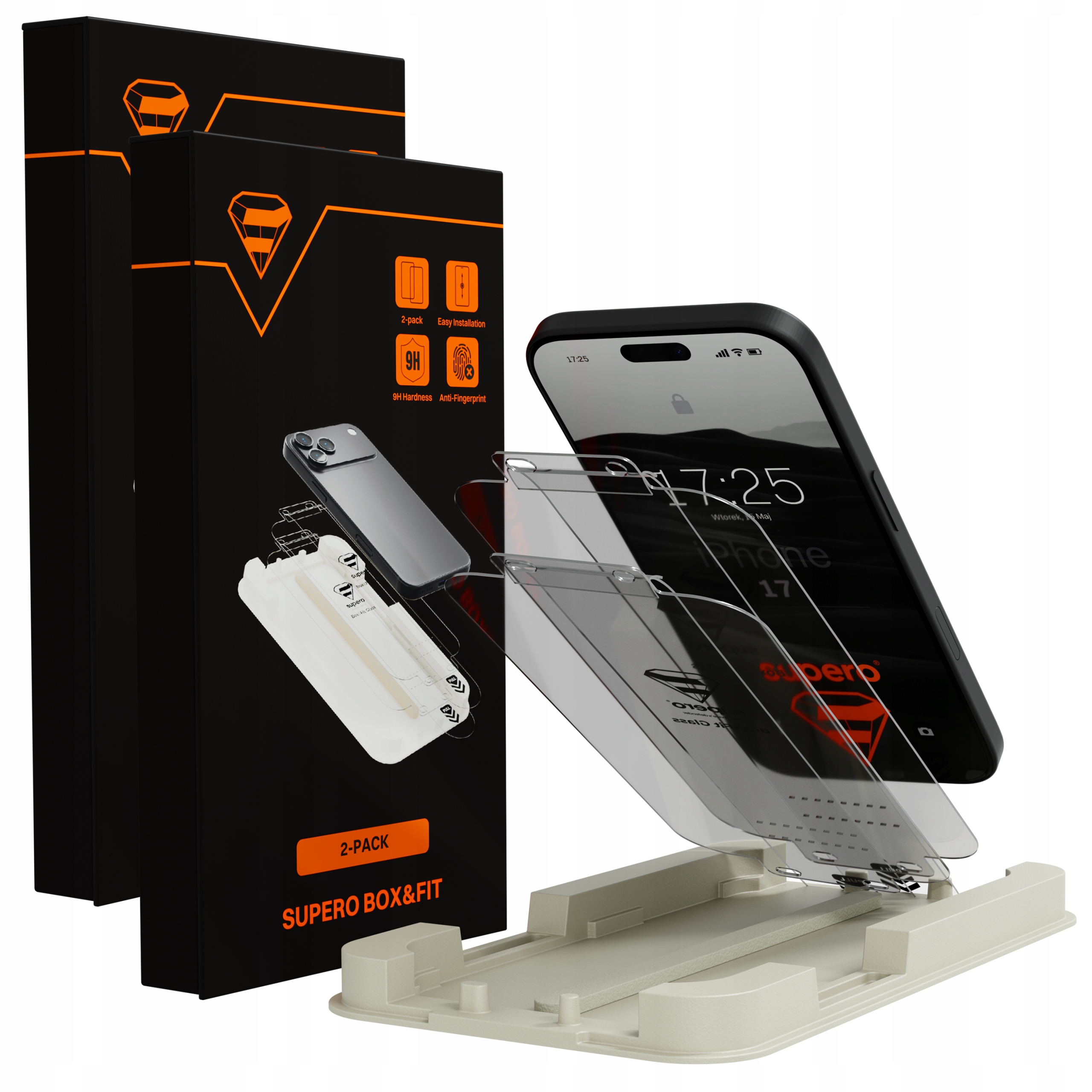 4x Szkło hartowane ochronne Supero do iPhone 17/16 Pro, mocne aplikator