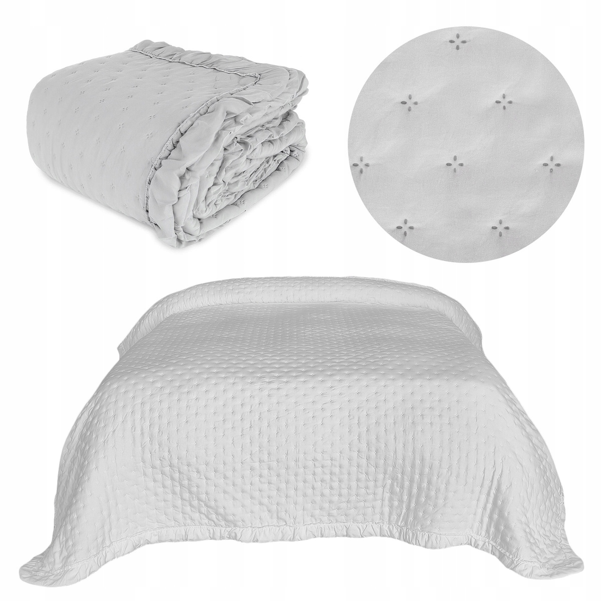 Přehoz na postel pohovka kapa prošívaná 170x210 s Volánkem kapa Celia Šedá