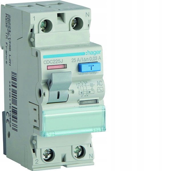 Proudový spínač 25A, 30mA, 2 pólový, typ Ac