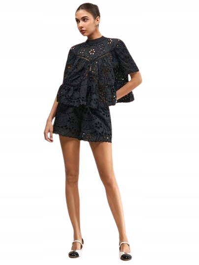 Shein Černý Krajkový Komplet S Krátkým Rukávem 1KA