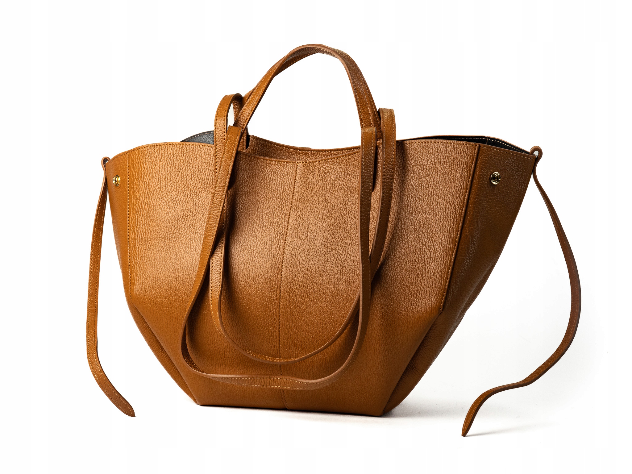 Torebka Damska Skórzana Duża A4 Shopper Pojemna Jasny Camel