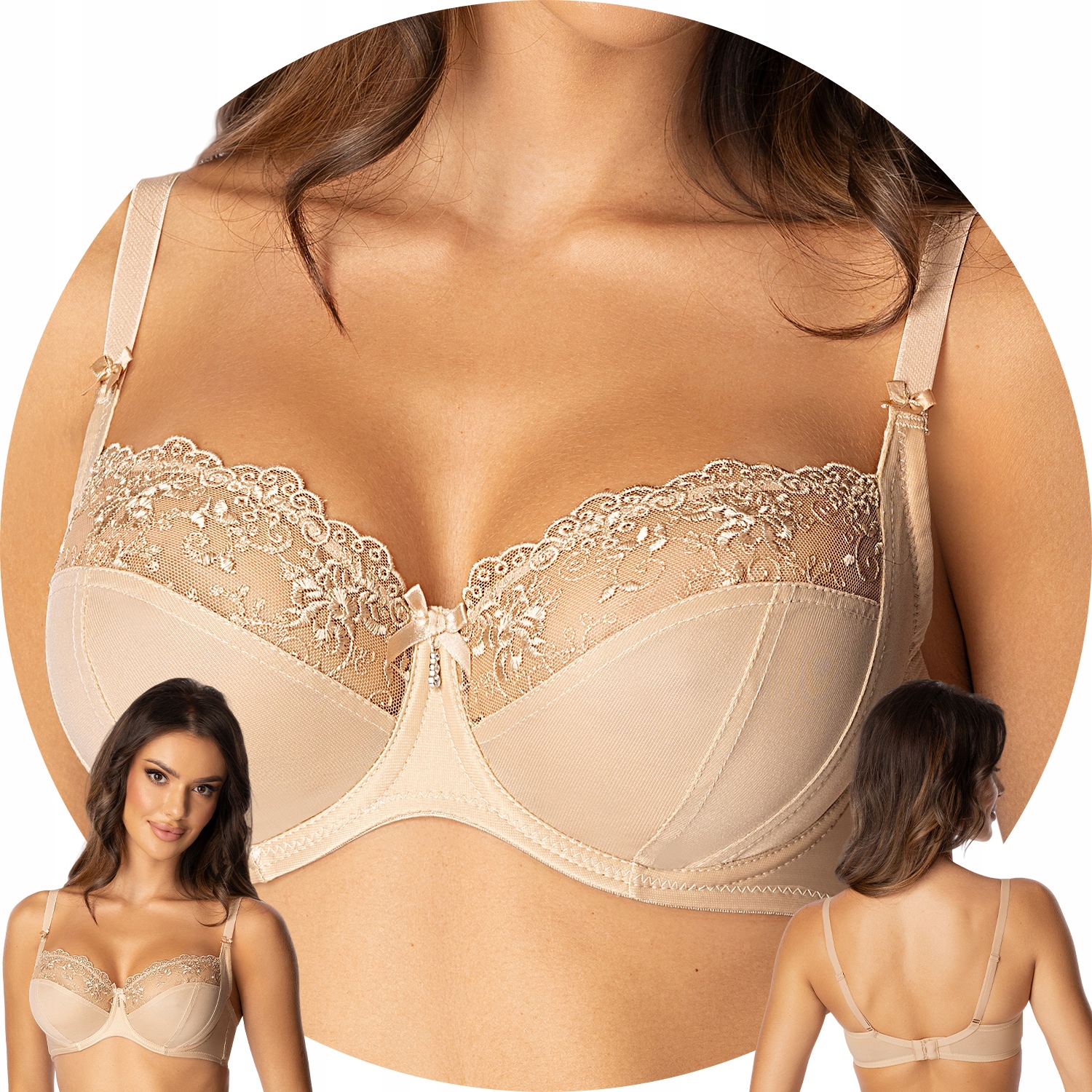 Róża Ljufu béžová krajková kostice Podprsenka 90C Měkká