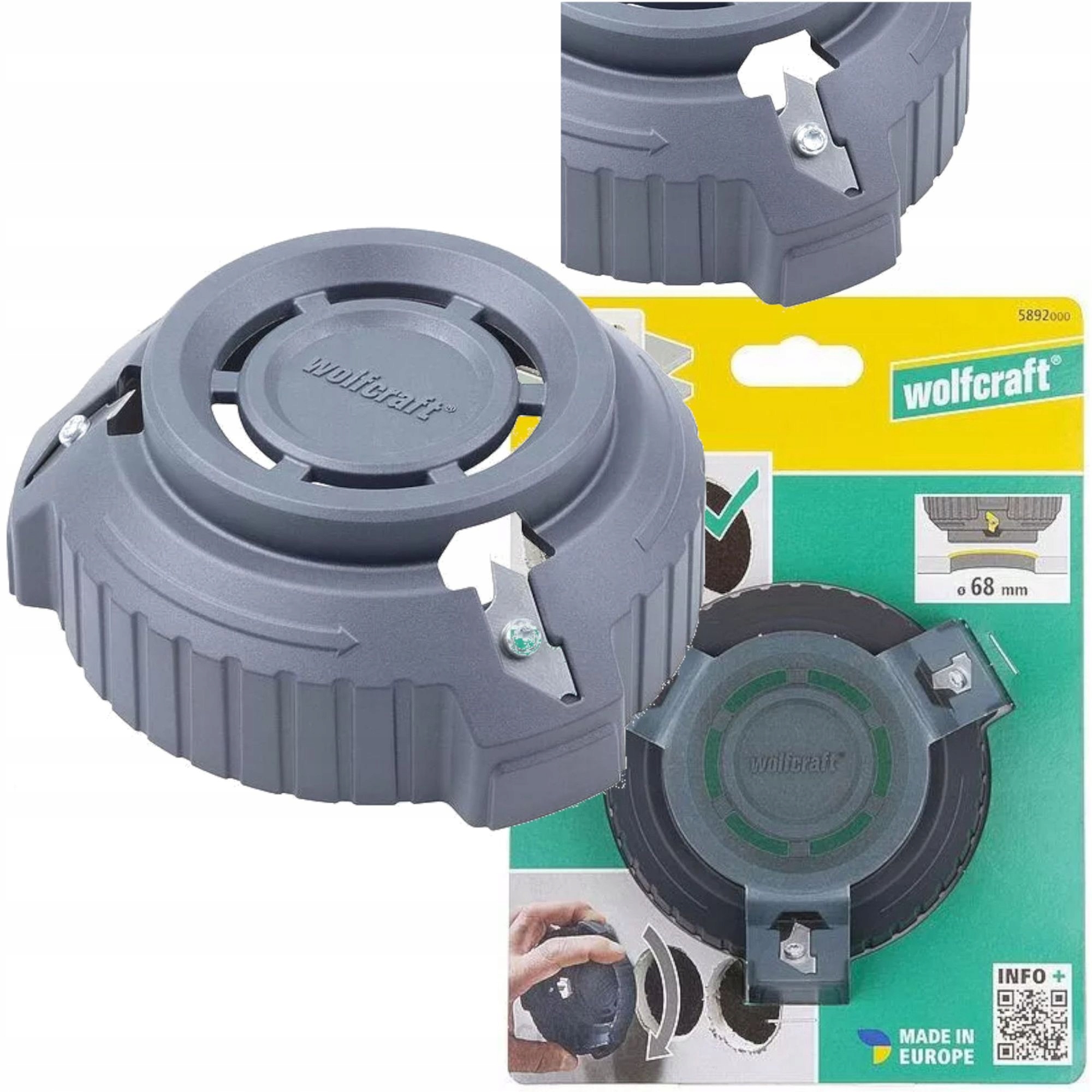 

Wolfcraft Fazownik krawędzi otworów płyt G-k Ø68mm
