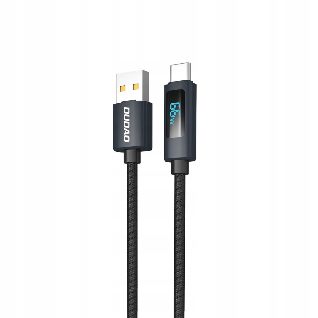 Kabel przewód L7T Usb-a Usb-c 66W z wyświetlaczem Led 1m czarny