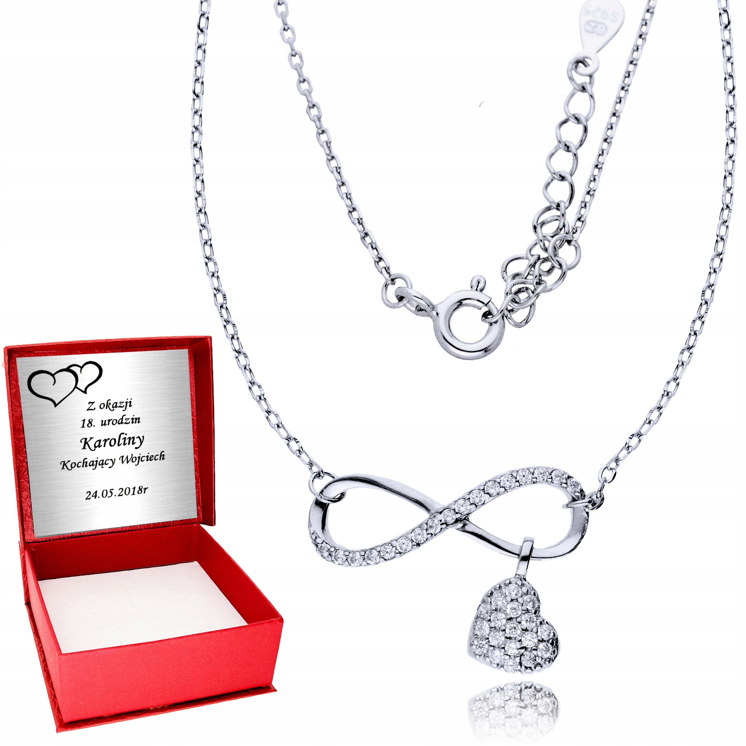 

Srebrny Łańcuszek 925 Nieskończoność Serce