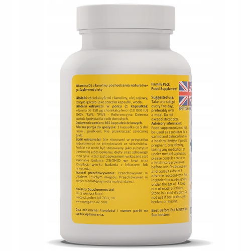 Navigator Witamina D3 10000 IU 365 kapsułek NA ROK Marka Navigator Supplements