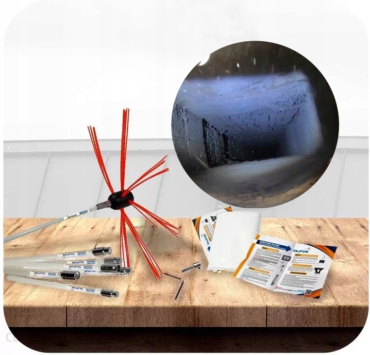 ZESTAW SZCZOTKA DO CZYSZCZENIA KOMINA TAJFUN 9m + GŁOWICA LINKA CZYSZCZENIE Stan opakowania oryginalne