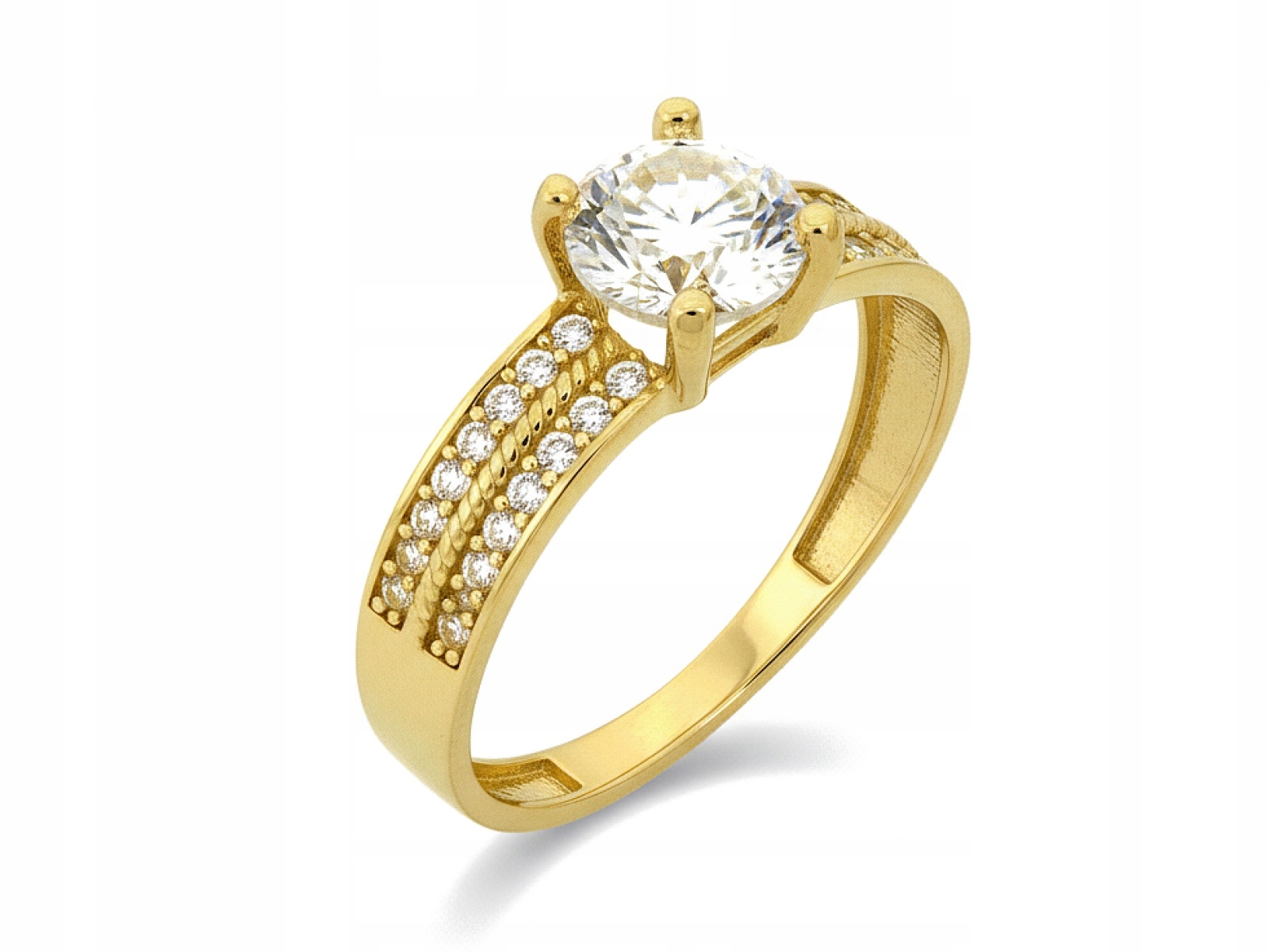 Prstýnek zlatý 585 Široký prsten 16r Velké očko bílé zirkony 2,96 g