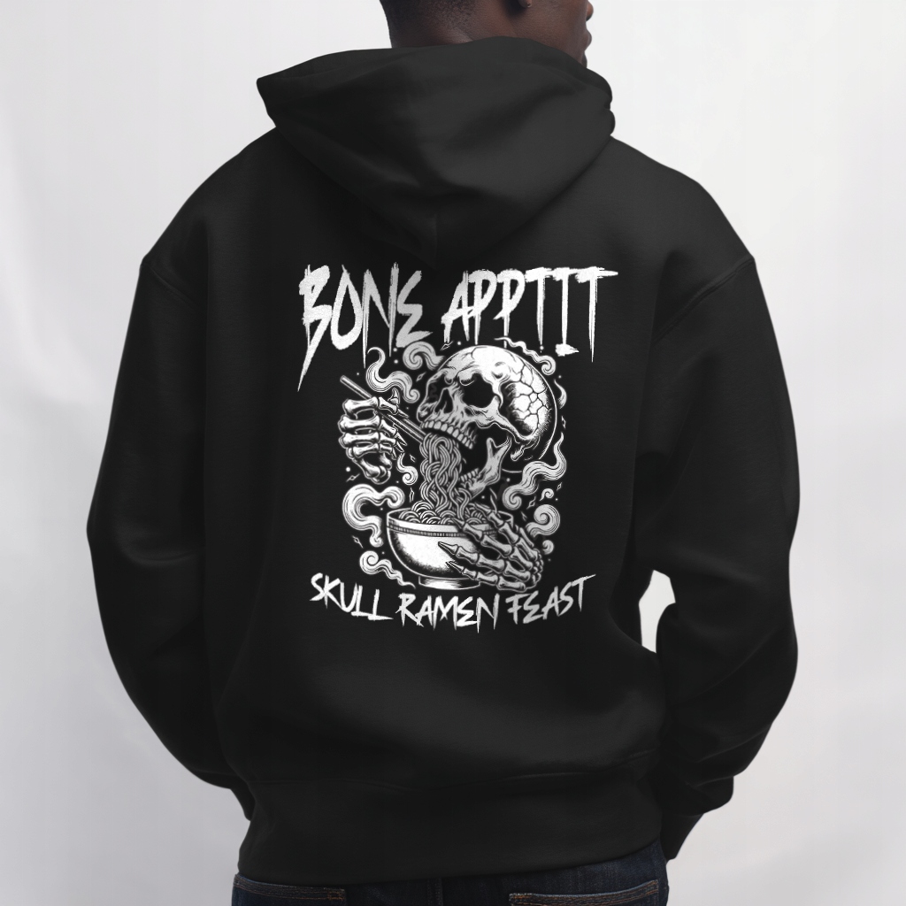 s kapucí mikina s Oversize Mikina „Bone Appetit – Skull Ramen Feast“ 330 g/m² XL
