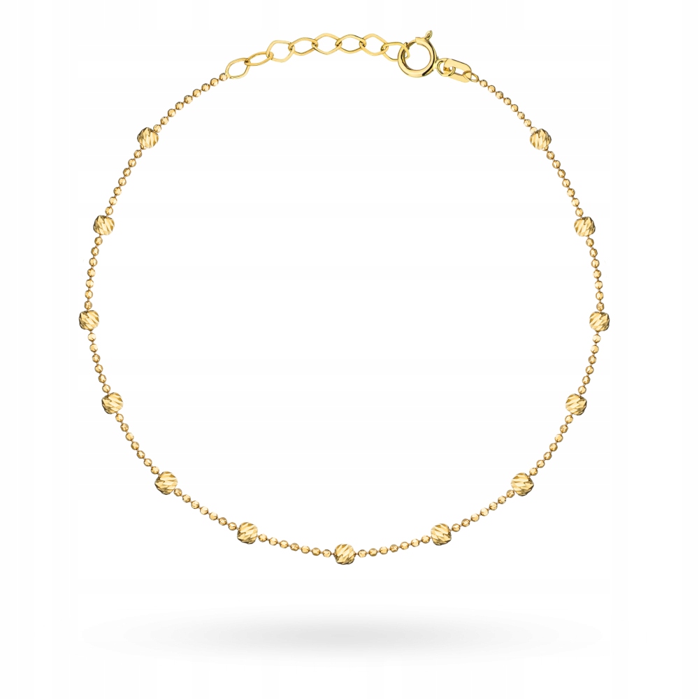 Zlatý náramek 585 Diamantové kuličky 1.34 g Lesklé kuličky 19 Cm