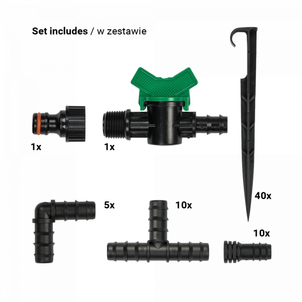 ZESTAW LINIA WĄŻ KROPLUJĄCY NAWODNIENIE 50M + 67 E Kod producenta DSWWM50-SET1