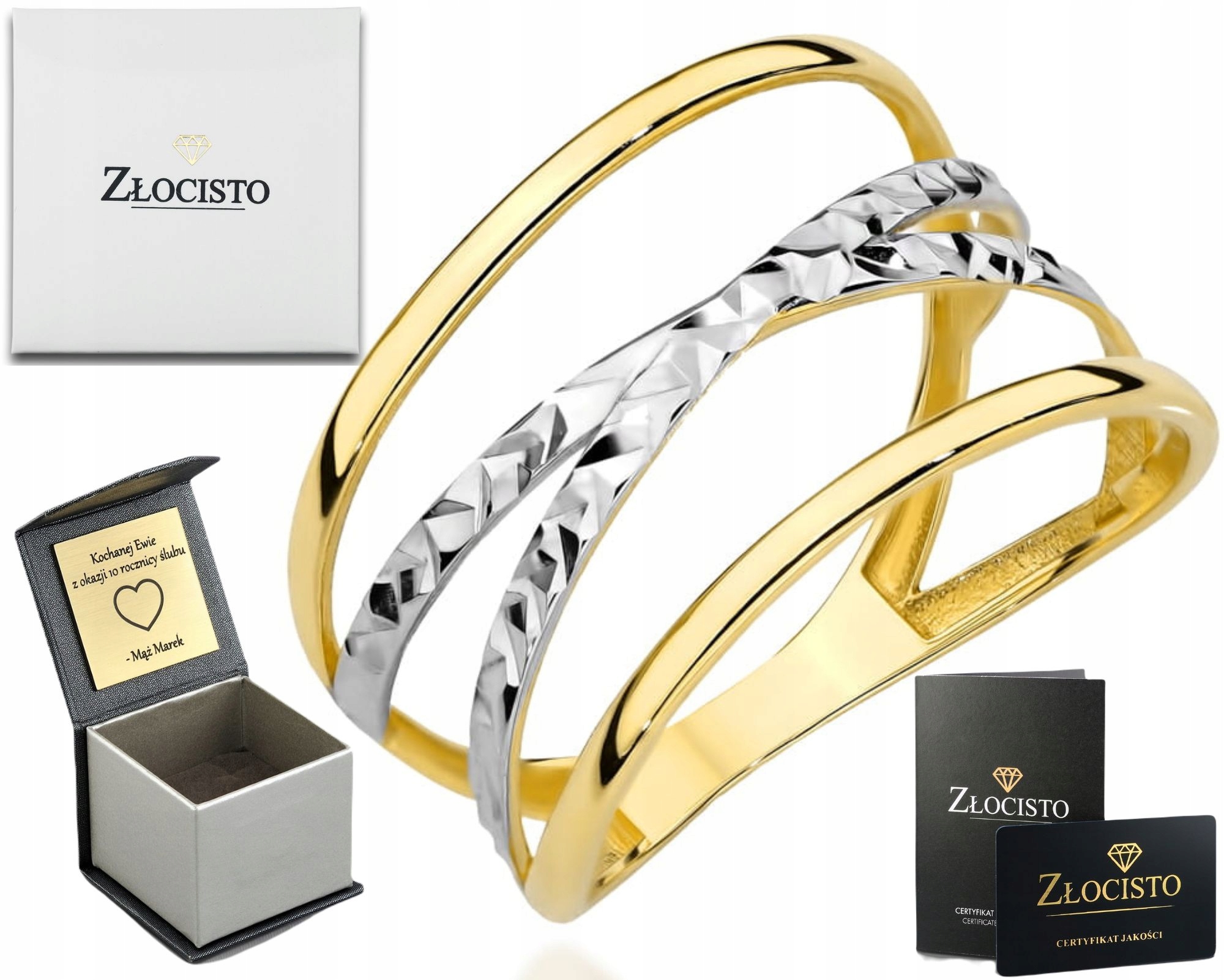 Zlatý Prstýnek X Široký Prsten Ve Dvou Barvách Zlata 585 Dárek