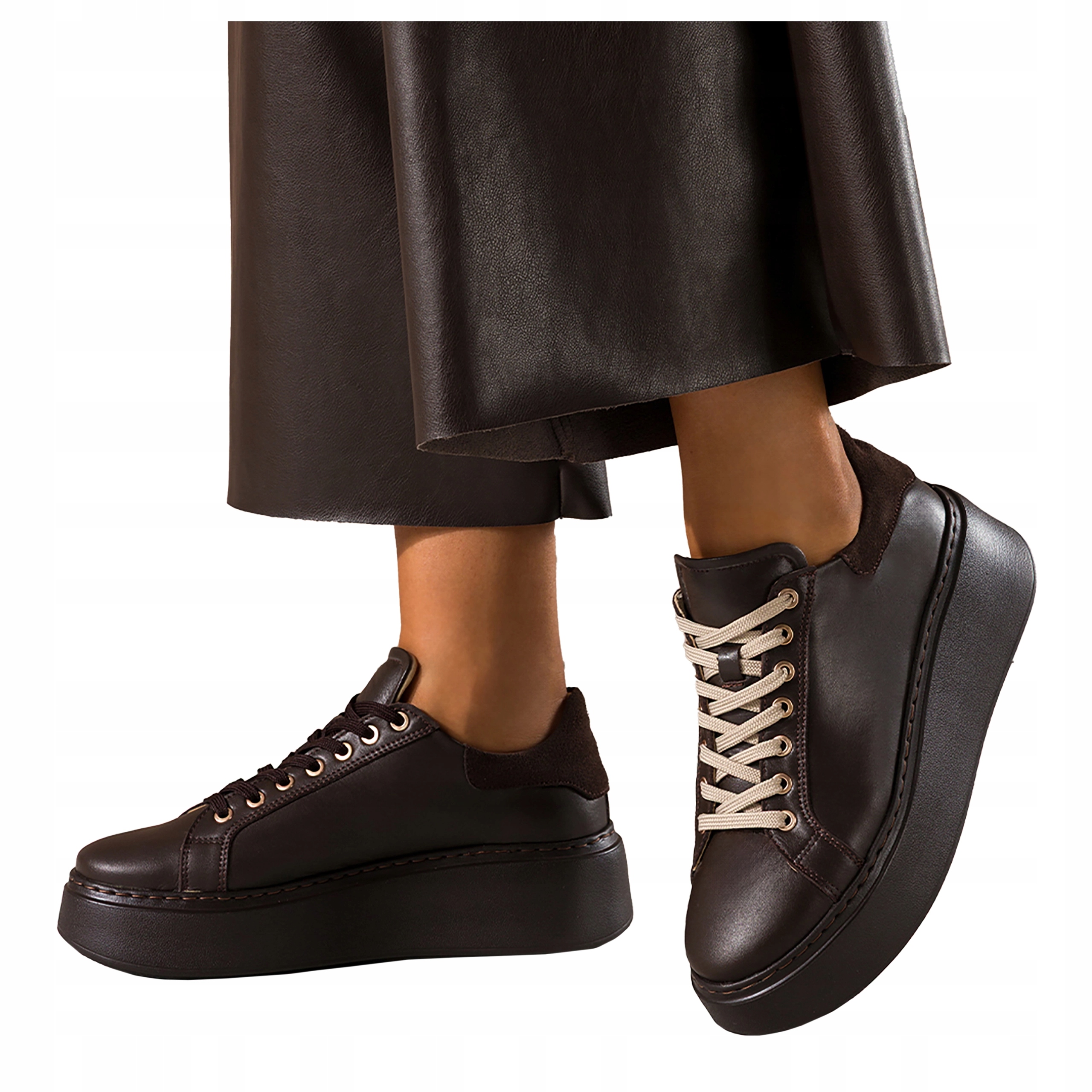 Čokoládové Tenisky Dámské Sportovní Lehké Pohodlné Polská Kůže vel. 39