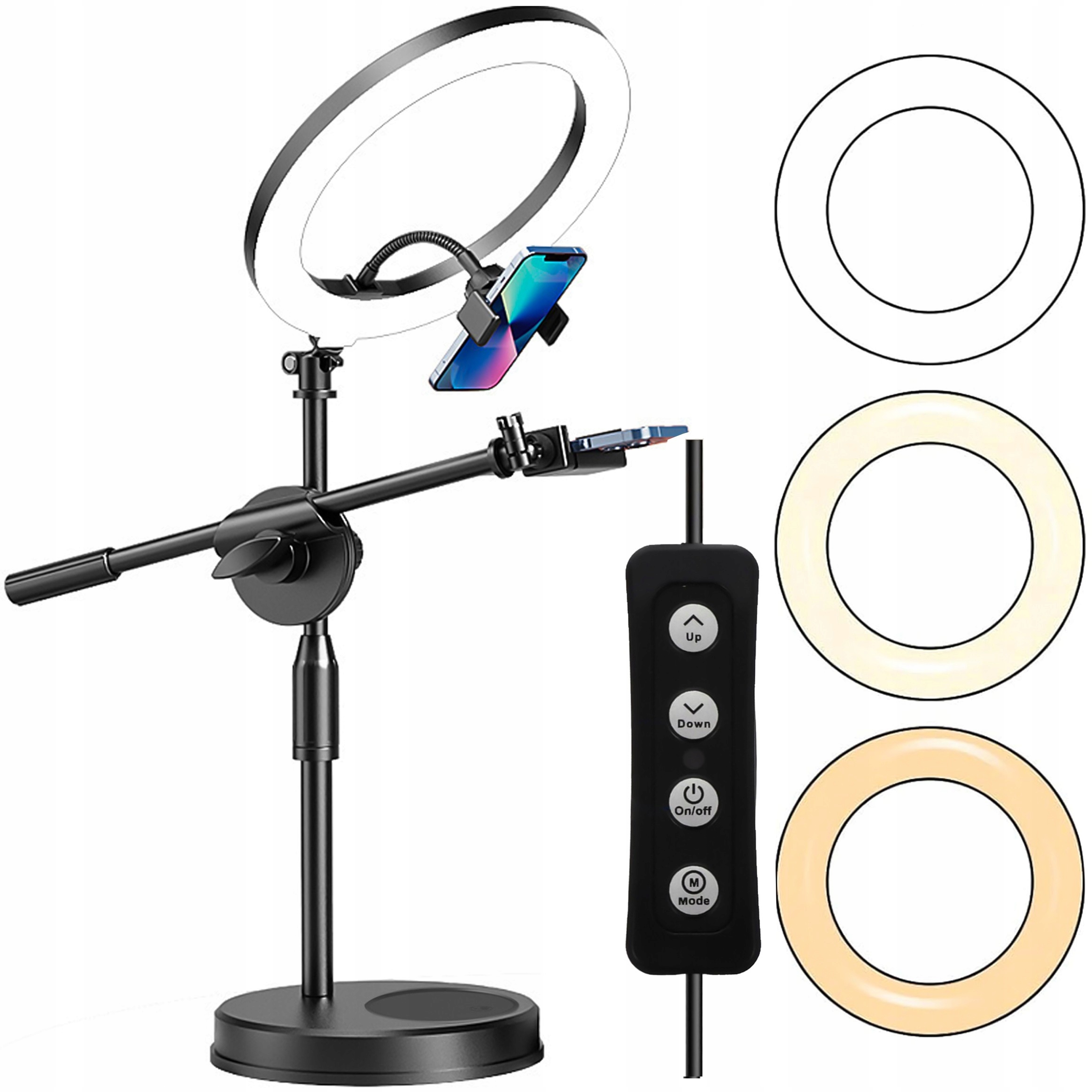 Lampa pierścieniowa LED 10 Alogy statyw na biurko + 2x uchwyt na telefon