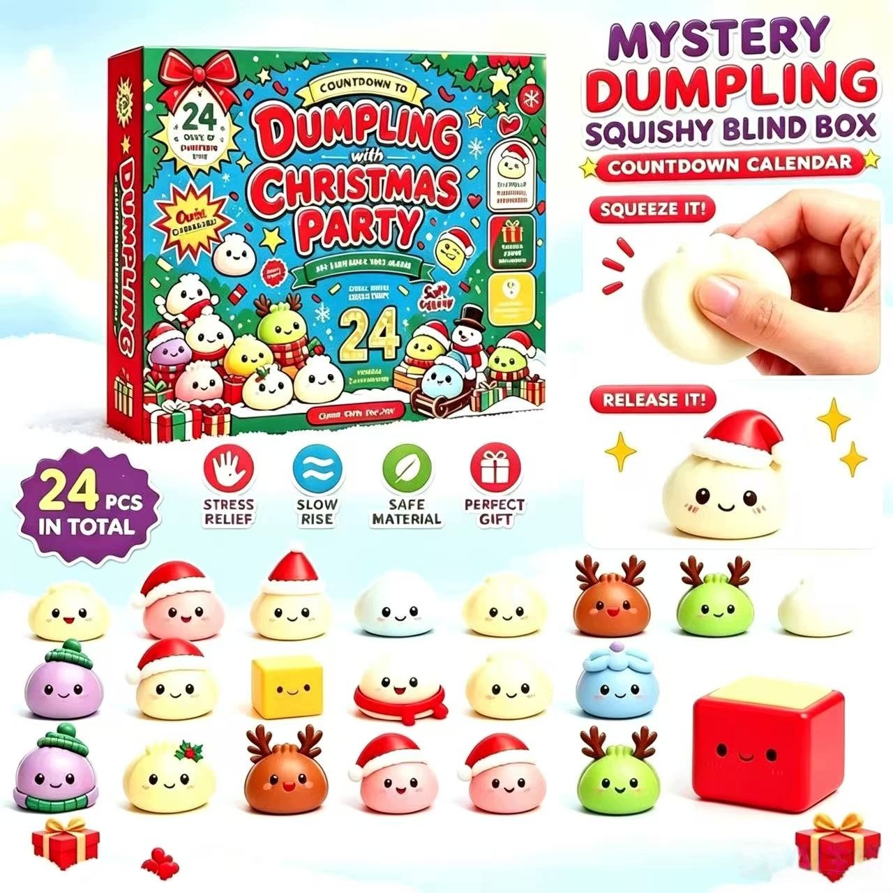 Адвент-календарь Goaduoynt Mystery Dumpling, 24 мялки Squishy, от 3 лет