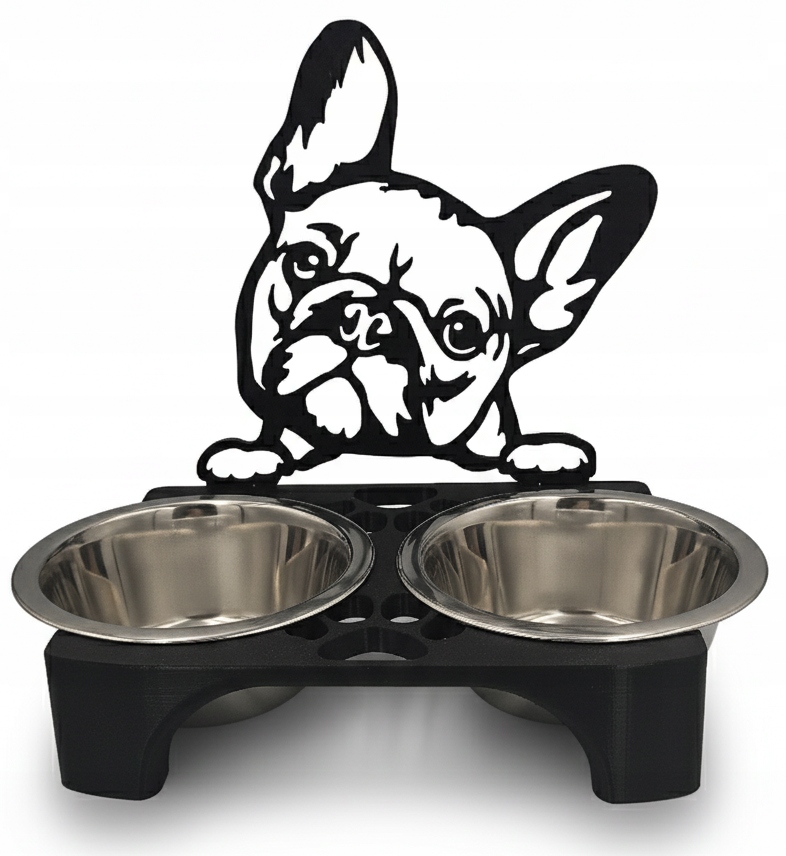 Levně Stojan na misky pro psa 3D Misky francouzský buldoček 2 x 400 ml
