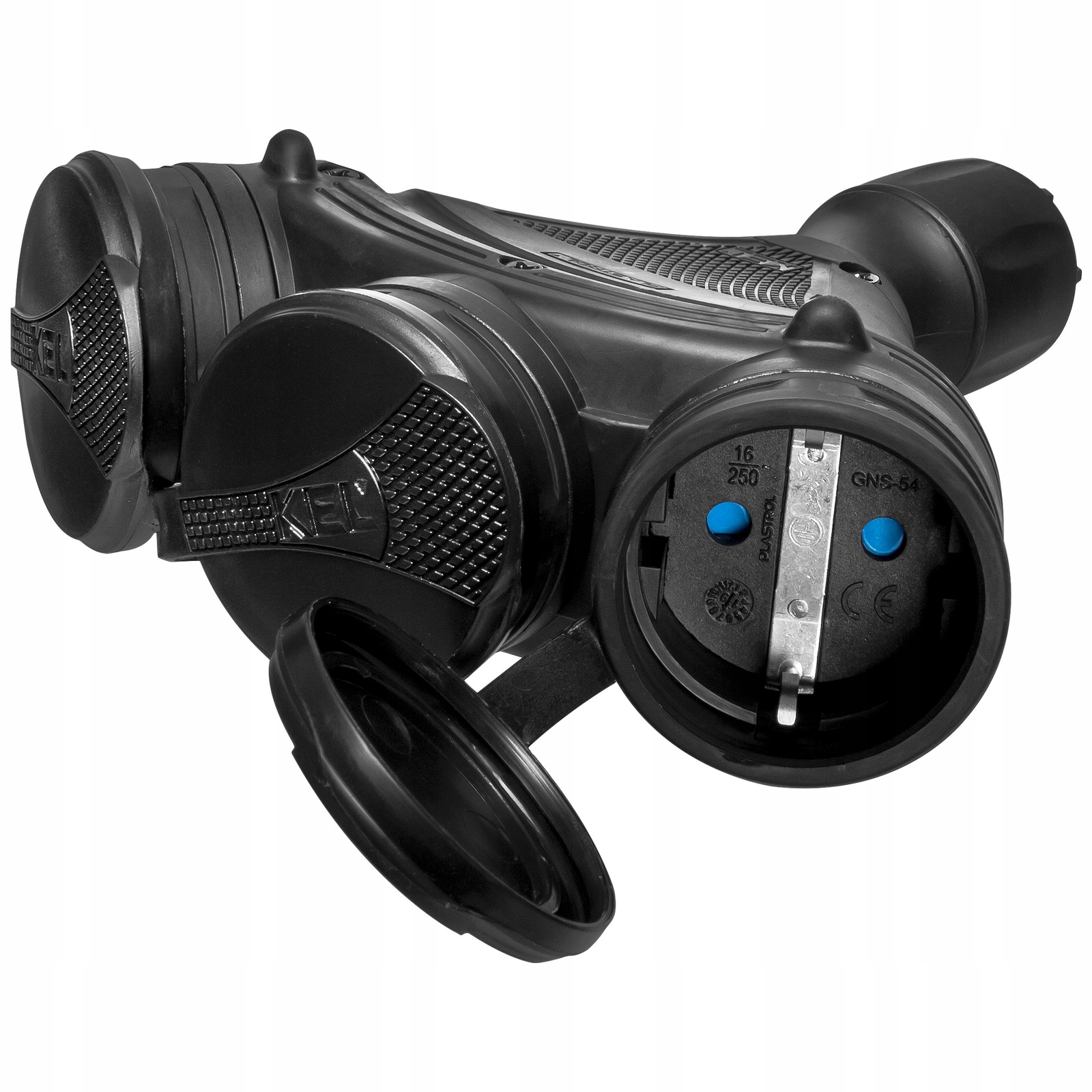 Třícestná zásuvka Schuko IP44 3×2P+Z 16A 250V černá GN-X3/44S Extrem