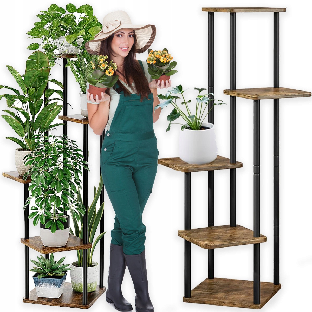 Držák Na Květináč Stojící Podlahový Kovový Stojan Na Květiny Květináče Loft 5 Polic