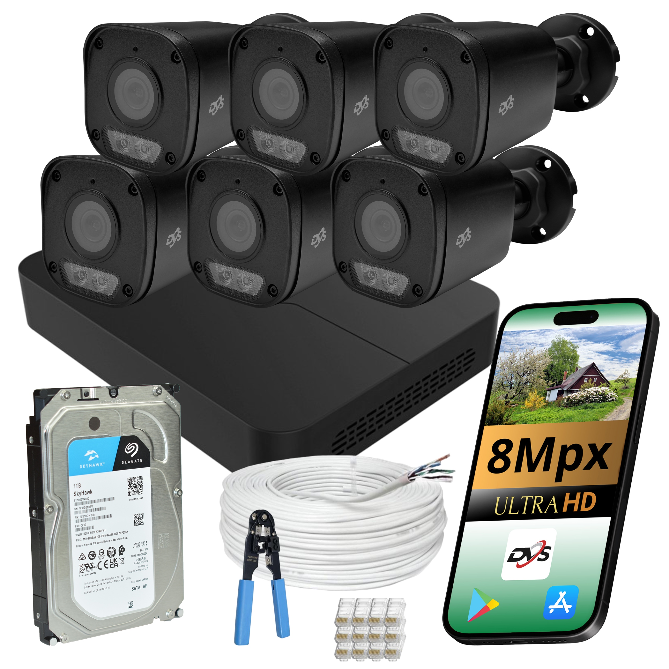 Kompletní Sada 6 Kamer Pro Monitorování Domu Od Firmy Ip PoE 8MPX, Venkovní