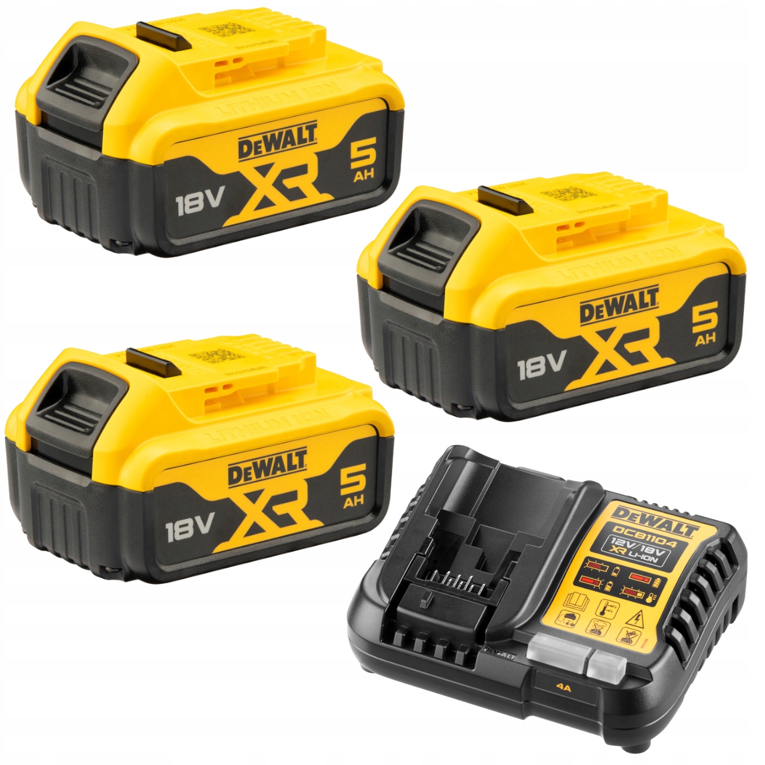 Akumulator Li-Ion 18V 5.0Ah DCB184 3szt. ładowarka 4A DeWALT DCB1104P3