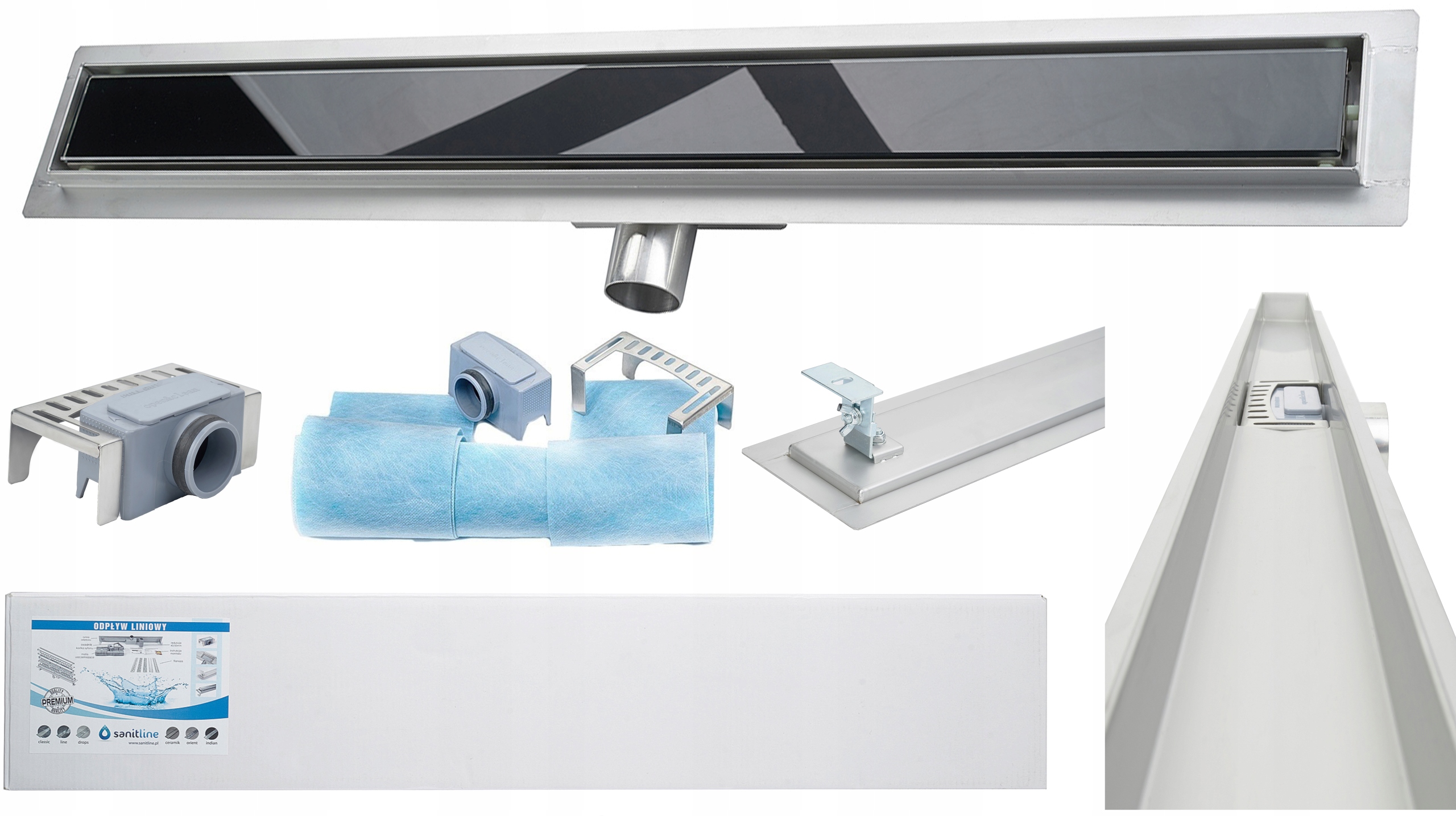Sanitline Liniový odtok Sklenený, tvrdený, 90 cm Hq