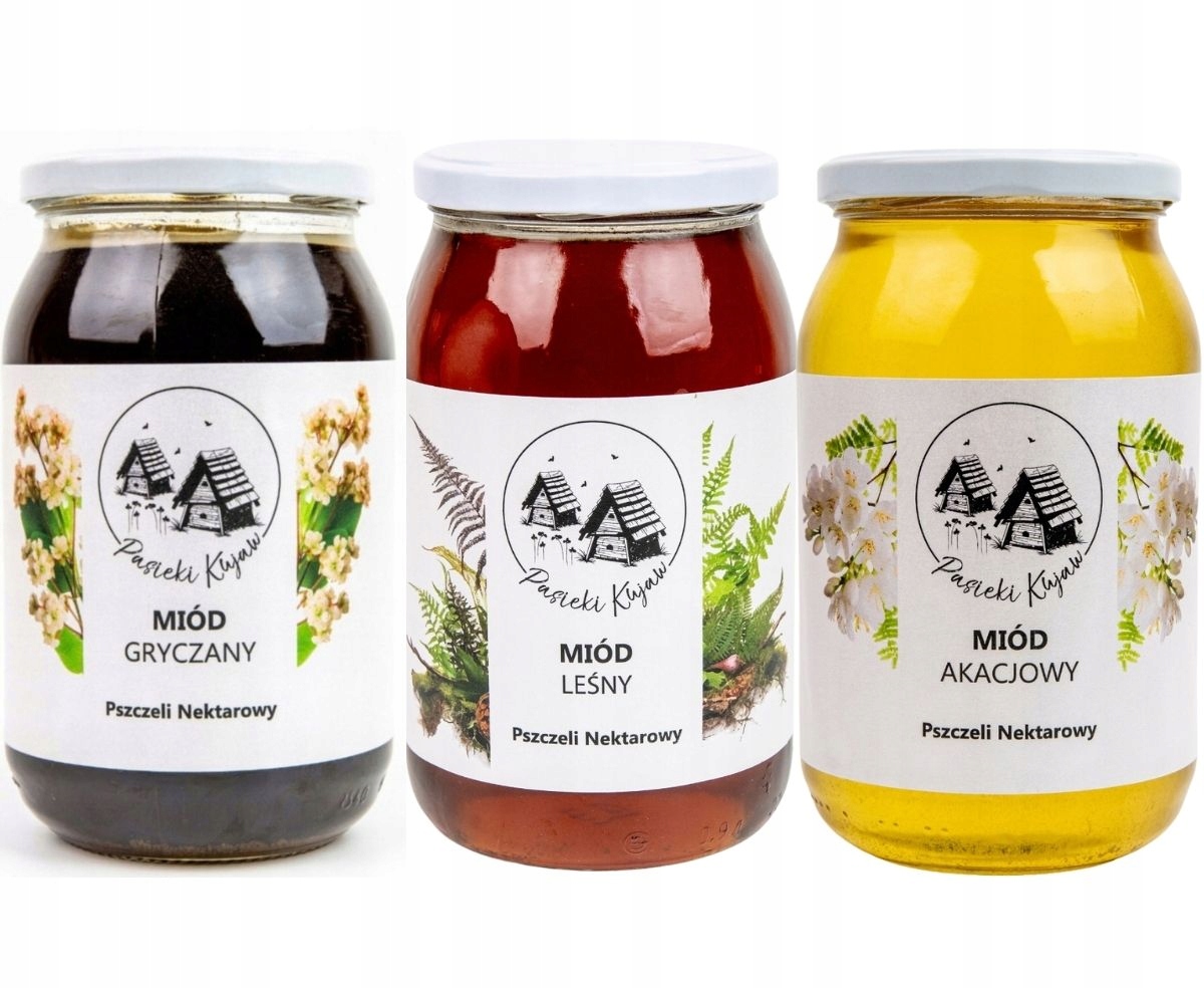 Zestaw miodów 3x1200G Gryczany ,leśny I Akacjowy Polski miód z Kujaw