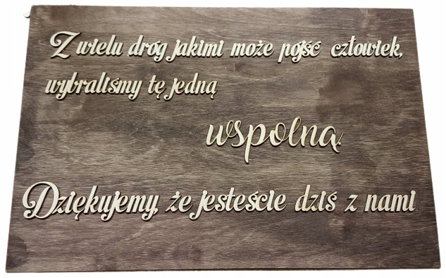 

Tabliczka Z wielu dróg Dziękujemy wesele 30x40 3D