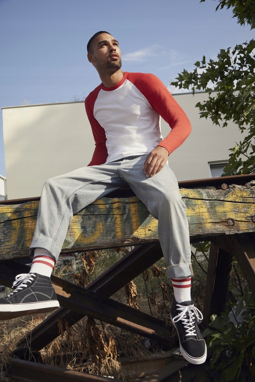 FRUIT KOSZULKA Z DŁUGIM RĘKAWEM BASEBALL WE L Materiał dominujący bawełna