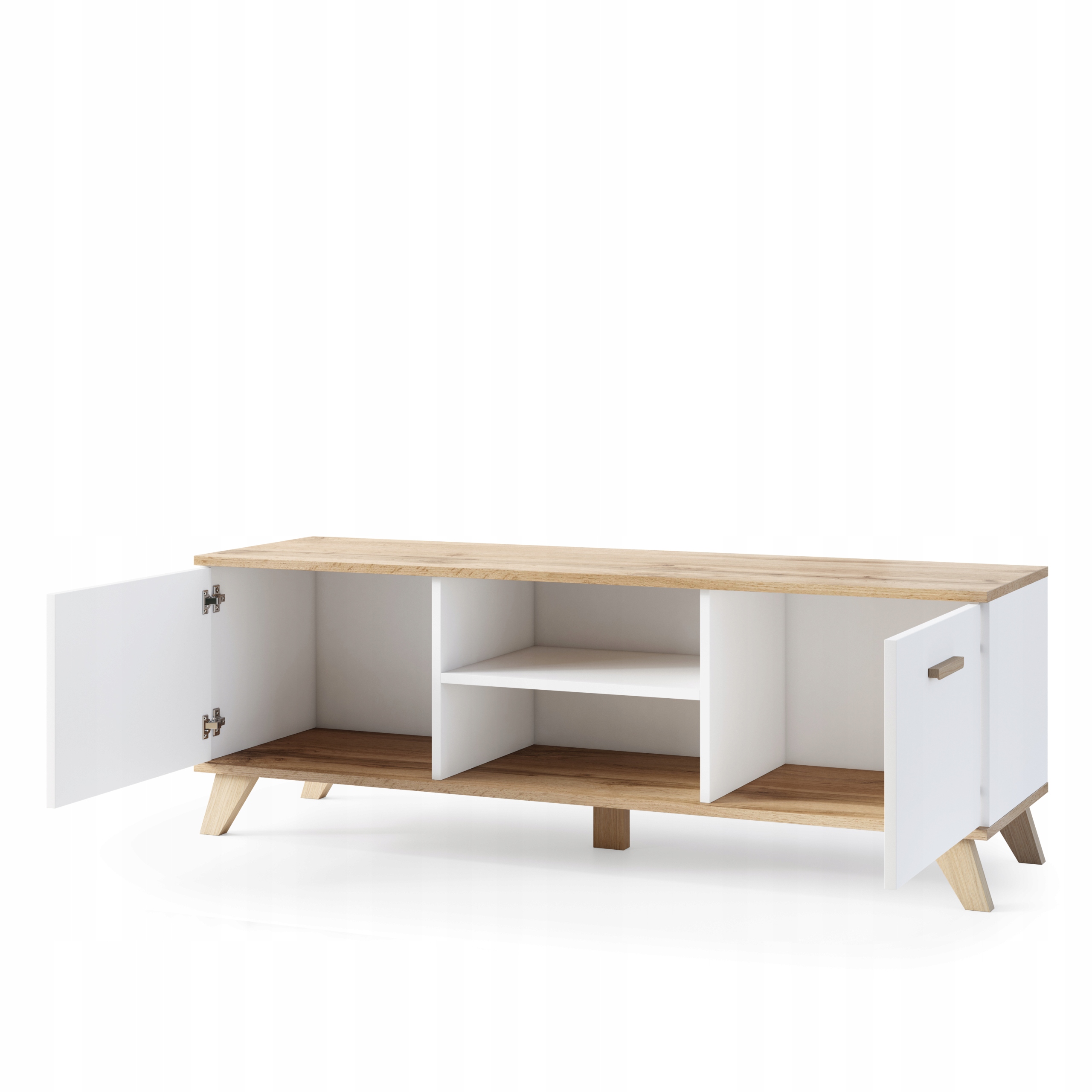 SZAFKA RTV KOMODA STOLIK STOJĄCA NA NÓŻKACH POD TV BIAŁY MAT DĄB WOTAN150cm Kod producenta Skandynawska