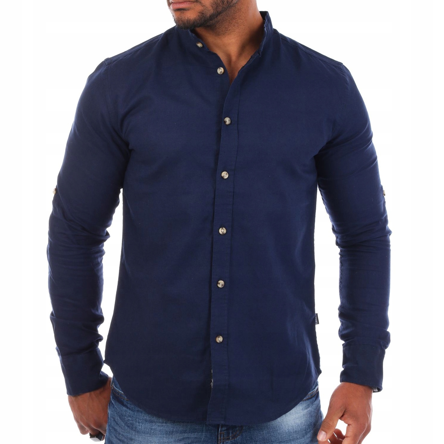 

Koszula Męska Lniana Przewiewna Casual Stójka Len