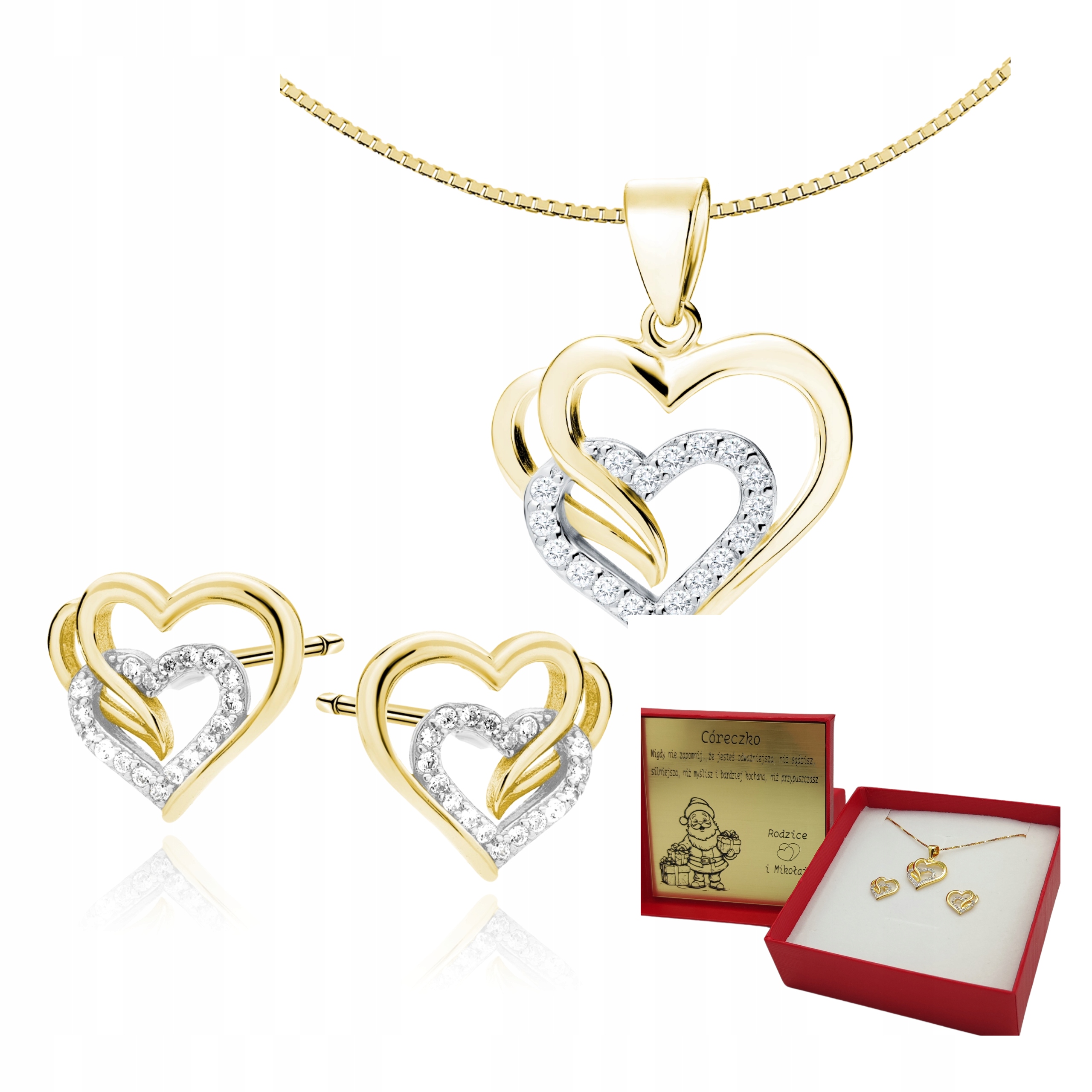 Stříbrný pozlacený komplet šperků, náušnice, náhrdelník, dárek k Vánocům