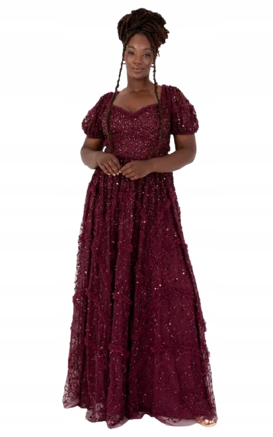 Maya Deluxe Bordó Šaty S Flitry A Bufetovými Rukávy 42 6BA