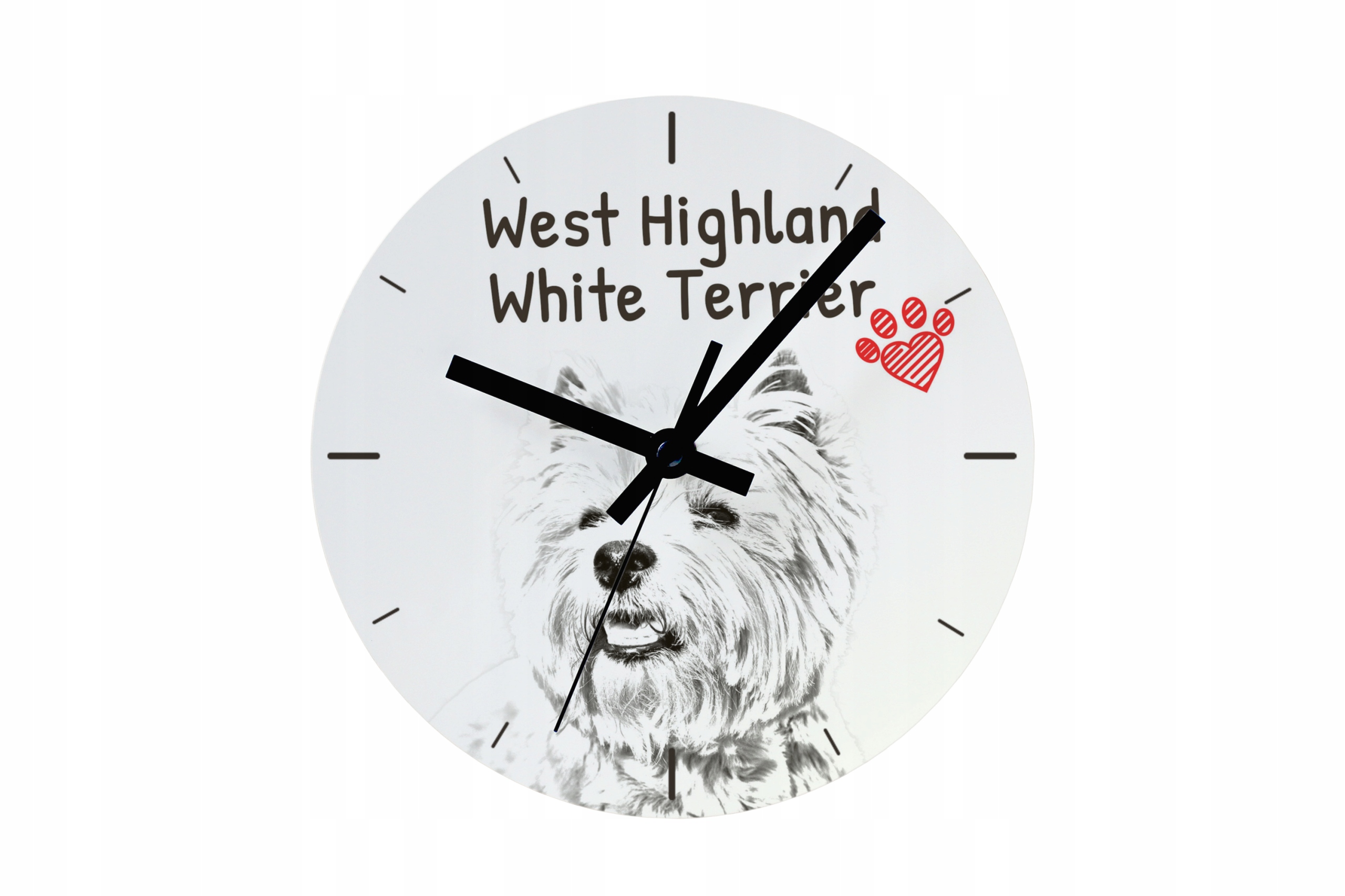 West Highland White Terrier hodiny se psem, závěsné a stojící, personalizace