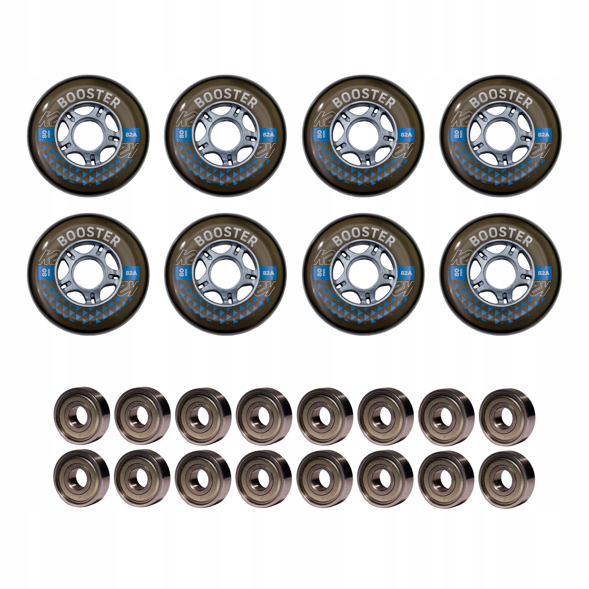 Kolečka pro kolečkové brusle K2 Booster 80mm/82a 8 Kusů Ložiska Ilq 7 16 kusů Komplet